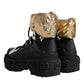 Dolce & Gabbana Black Gold Leather Trekking Ankle Boots Shoes