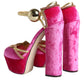 Dolce & Gabbana Pink Velvet Platform Ankle Strap Heel Sandals Shoes