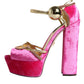 Dolce & Gabbana Pink Velvet Platform Ankle Strap Heel Sandals Shoes