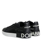 Dolce & Gabbana Black Calf Leather Portofino Sneakers Shoes