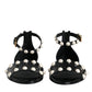 Dolce & Gabbana Black Leather Pearls Ankle Strap Sandals Shoes