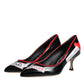 Dolce & Gabbana Black Leather Logo Print Heels Pumps Shoes