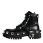 Dolce & Gabbana Black Leather Studded Trekking Boots Shoes