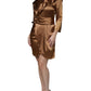 Emporio Armani Brown Satin Long Sleeves Wrap Sheath Mini Dress