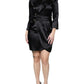 Emporio Armani Black Satin Long Sleeves Wrap Sheath Mini Dress