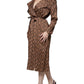 Ballantyne Brown Printed Long Sleeves V-neck Wrap Midi Dress