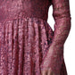 Dolce & Gabbana Fuchsia Floral Lace Long Sleeve Maxi Dress