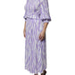 MSGM White Purple Patterned Viscose Short Sleeves Maxi Dress