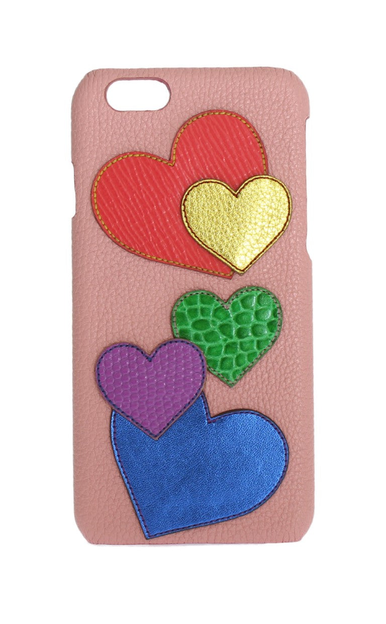 Dolce & Gabbana Chic Pink Leather Heart-Embellished Phone Cover