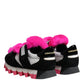 Dolce & Gabbana Black Pink Fur Embellished Sneakers Shoes