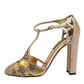 Dolce & Gabbana Beige Crystal Embellished Satin Leather Pumps Shoes