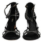 Dolce & Gabbana Black Strass Ankle Strap Heels Sandals Shoes