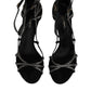 Dolce & Gabbana Black Strass Ankle Strap Heels Sandals Shoes