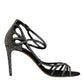 Dolce & Gabbana Black Strass Ankle Strap Heels Sandals Shoes
