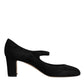 Dolce & Gabbana Black Suede Leather Block Heels Pumps Shoes