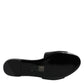 Versace Black Leather Logo Plaque Slip On Slides Flats Shoes