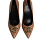 Versace Brown Leather Logo Plaque High Heels Pumps Shoes