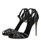Dolce & Gabbana Black Strass Ankle Strap Heels Sandals Shoes
