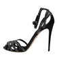 Dolce & Gabbana Black Strass Ankle Strap Heels Sandals Shoes