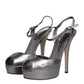 Dolce & Gabbana Silver Leather Platform Heels Sandals Shoes