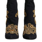 Dolce & Gabbana Black Gold Embroidery Slip On Boots Shoes