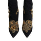 Dolce & Gabbana Black Gold Embroidery Slip On Boots Shoes