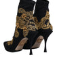 Dolce & Gabbana Black Gold Embroidery Slip On Boots Shoes