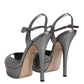 Dolce & Gabbana Silver Leather Platform Heels Sandals Shoes