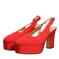 Dolce & Gabbana Red Platform Slingback Heels Sandals Shoes