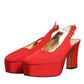 Dolce & Gabbana Red Platform Slingback Heels Sandals Shoes