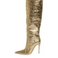 Dolce & Gabbana Gold Leather Stiletto Heels High Boots Shoes