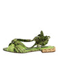 Dolce & Gabbana Green Animal Print Ankle Wrap Sandals Shoes