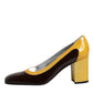 Dolce & Gabbana Yellow Brown Leather Block Heel Pumps Shoes