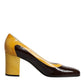 Dolce & Gabbana Yellow Brown Leather Block Heel Pumps Shoes