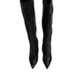 Dolce & Gabbana Black Leather Heels Knee High Boots Shoes