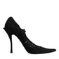 Dolce & Gabbana Black Lace Crystals Mary Jane Pumps Shoes