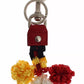 Dolce & Gabbana Silver Brown Raffia Leather Clasp Finder Chain Keyring
