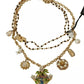 Dolce & Gabbana Gold Brass Crystal Floral Statement Charms Necklace
