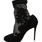 Dolce & Gabbana Black Tulle Stretch Floral Booties Shoes