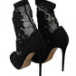 Dolce & Gabbana Black Tulle Stretch Floral Booties Shoes