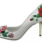Dolce & Gabbana White Leather Roses Crystal Pumps Shoes