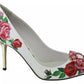 Dolce & Gabbana White Leather Roses Crystal Pumps Shoes