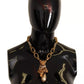 Dolce & Gabbana Gold Brass Chain Crystal Pearl Leopard Pendant Necklace
