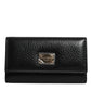 Dolce & Gabbana Black Leather Gold Metal Logo Plaque Trifold Keyring