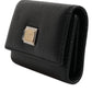 Dolce & Gabbana Black Leather Gold Metal Logo Plaque Trifold Keyring