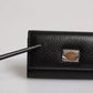 Dolce & Gabbana Black Leather Gold Metal Logo Plaque Trifold Keyring