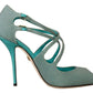 Dolce & Gabbana Blue Glittered Strappy Heels Sandals Shoes