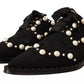 Dolce & Gabbana Black Lace Up Jewelled Formal Flats Shoes