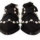 Dolce & Gabbana Black Lace Up Jewelled Formal Flats Shoes