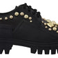 Dolce & Gabbana Black Leather Trekking Derby Embellished Shoes